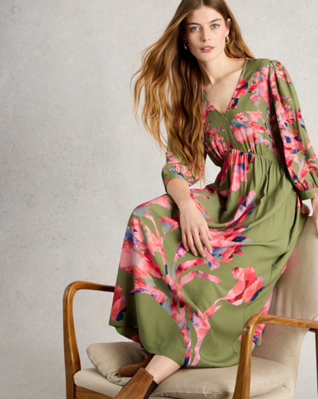 green emerald velvet dress White Stuff Womens Maeve Embroidered Midid Dress Ivory Multi main image 0