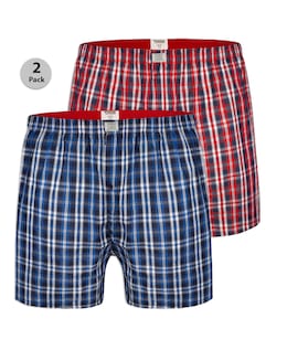 D555 Big &amp; Tall Plaid Pack of 2 Woven Boxer Shorts - (Navy/Red)