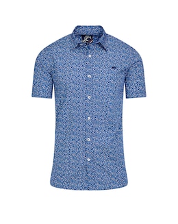 Raging Bull Short Sleeve Flower Bud Cotton Poplin Shirt Navy