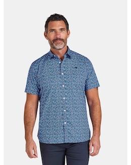 Raging Bull Short Sleeve Flower Bud Cotton Poplin Shirt Navy