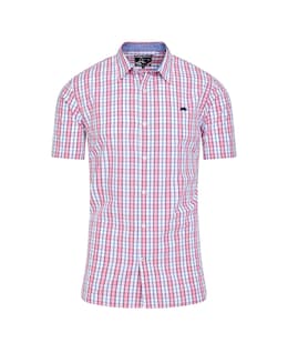 Raging Bull Short Sleeve Large Check Cotton Poplin Shirt Pink