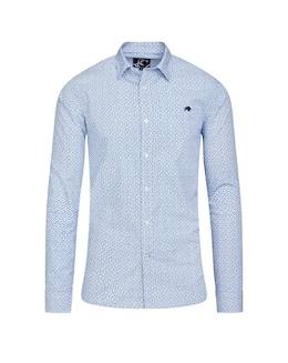 Raging Bull Long Sleeve Pentagon Pattern Cotton Poplin Shirt White