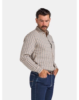 Raging Bull L/S Brookes Gingham Brushed Cotton Twill Shirt  Tan