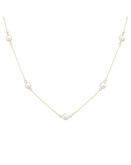 9ct Yellow Gold Pearl Station Necklace