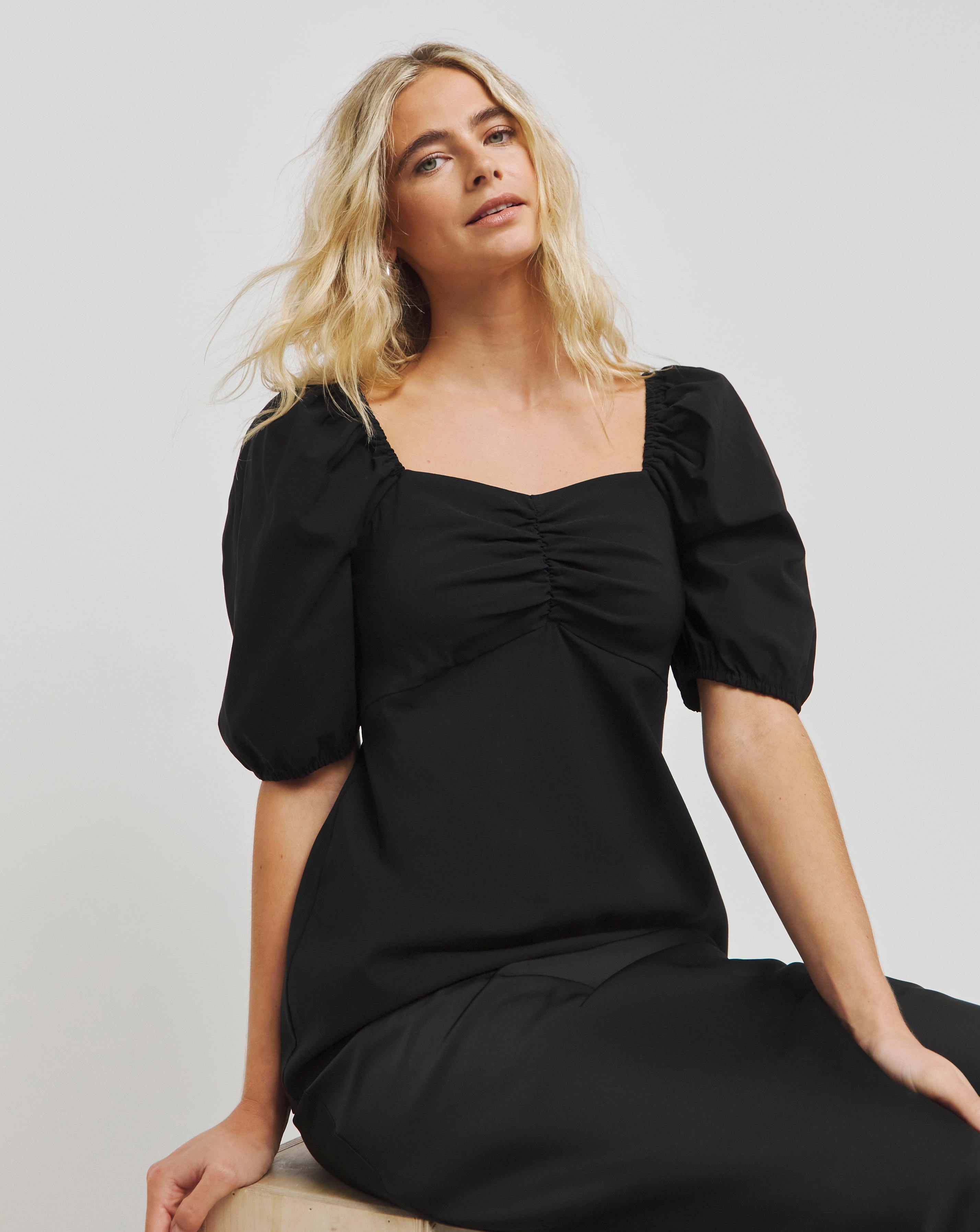 Black Superstretch Bengaline Ruched Top