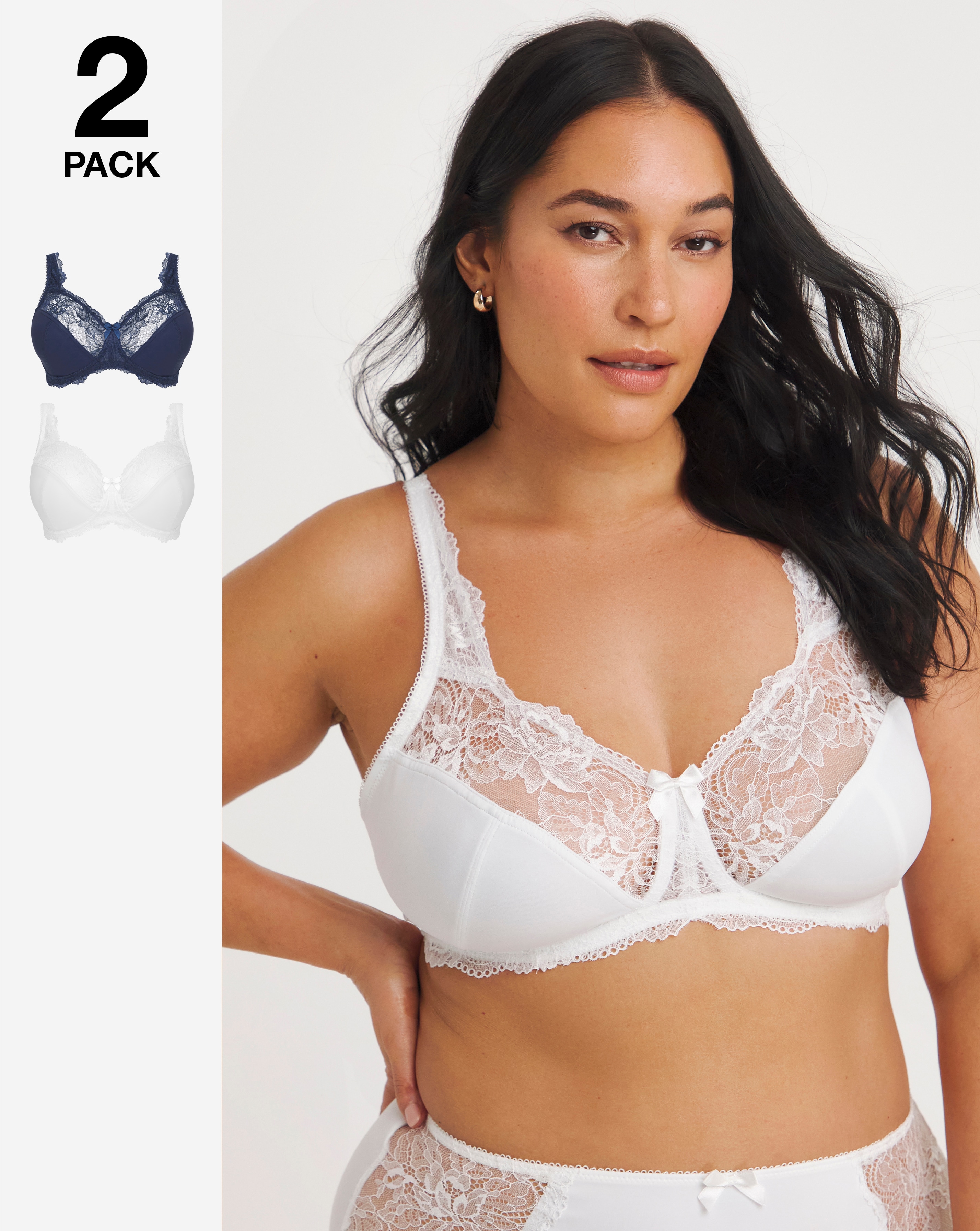 2 Pack Ella Lace Non Wired Full Cup Bras