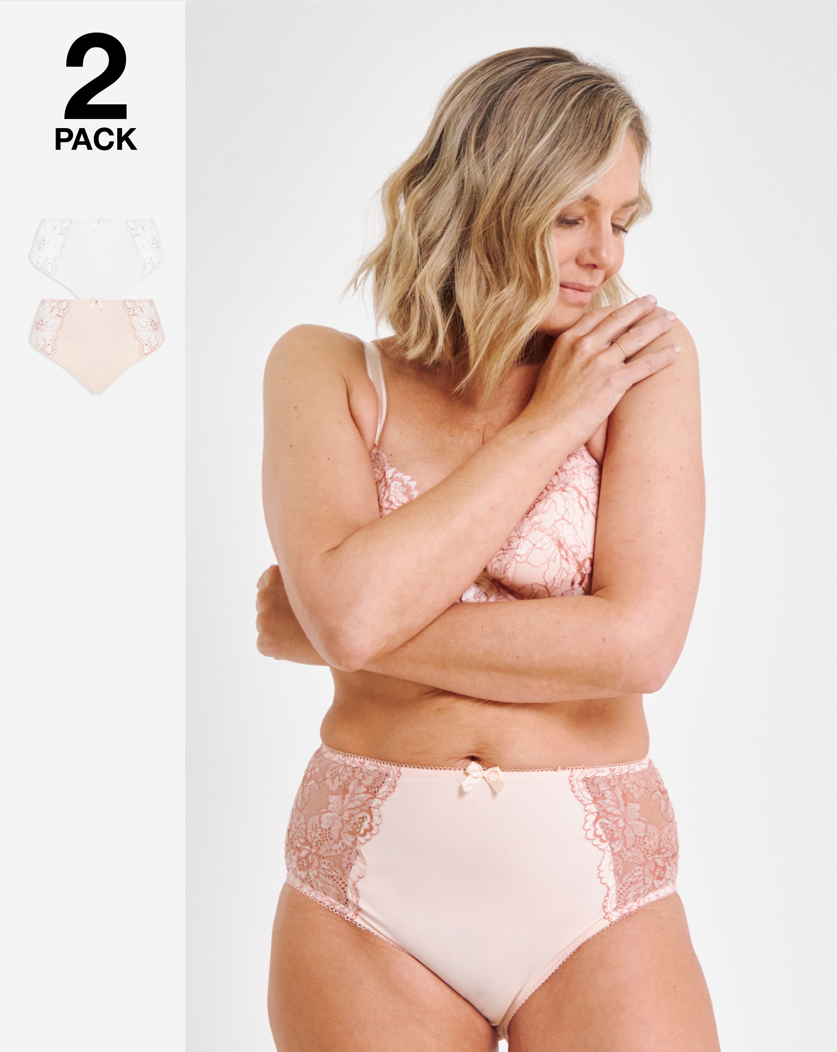Blush/White 2 Pack Ella Lace Briefs