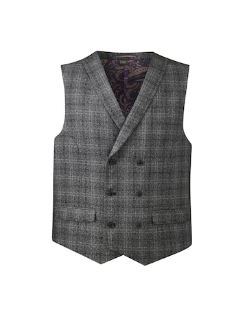 W&B London Charc Check Double Breasted Waistcoat Regular