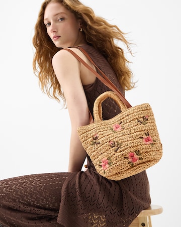 Accessorize Floral Embroidered Raffia Bag