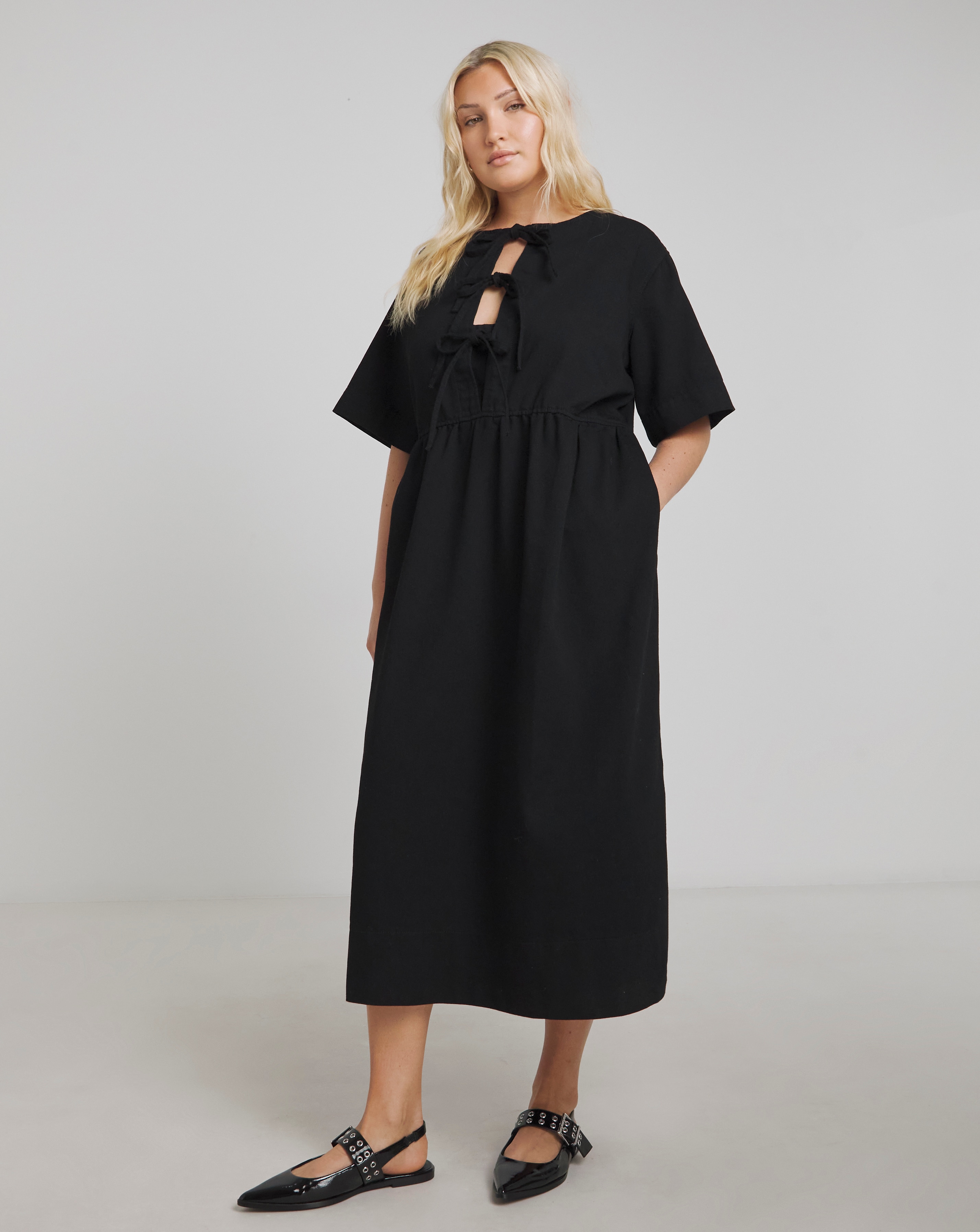Simply Be Denim Tie Front Midi Dress
