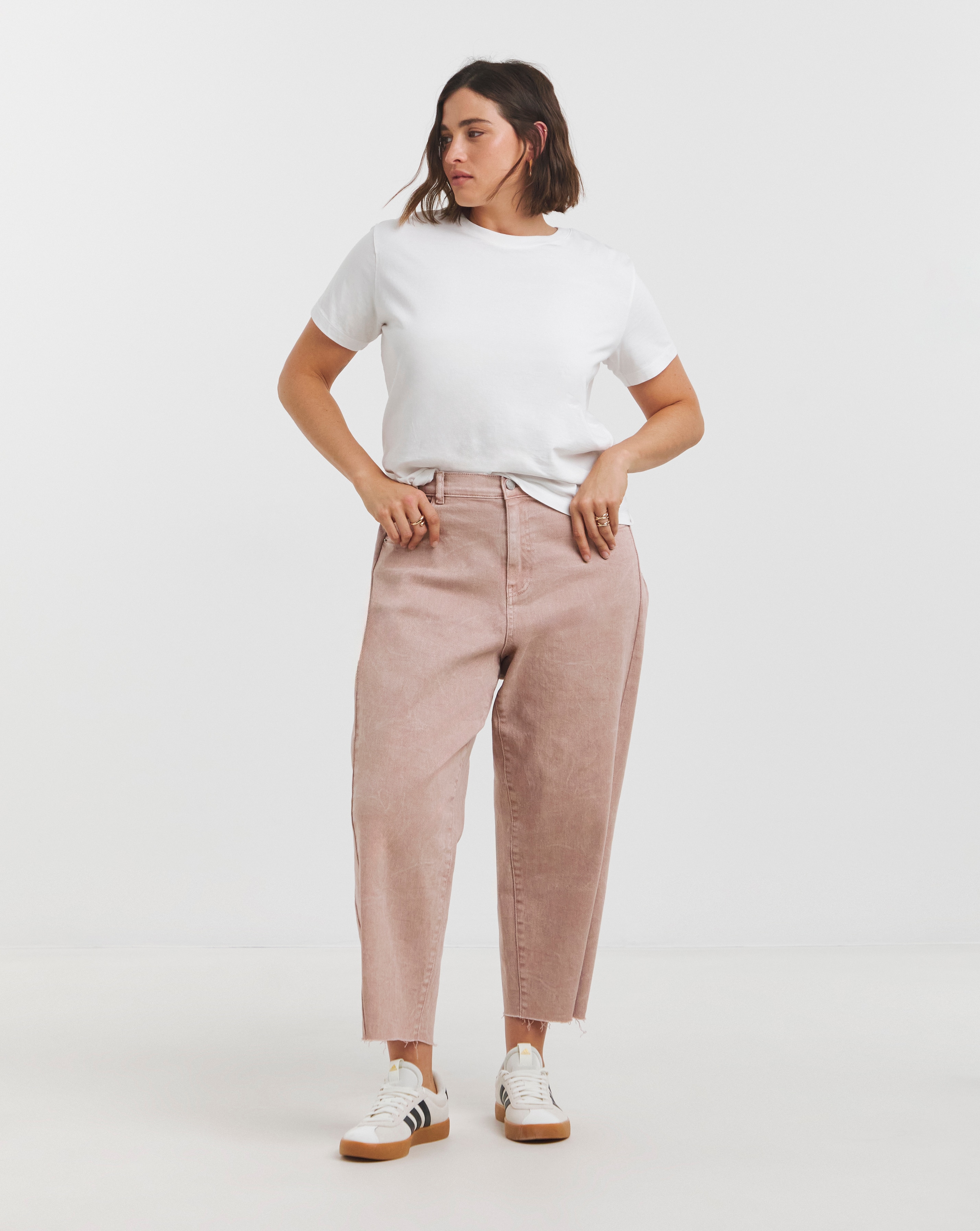 Simply Be Salt Pink Cropped Barrel Jeans