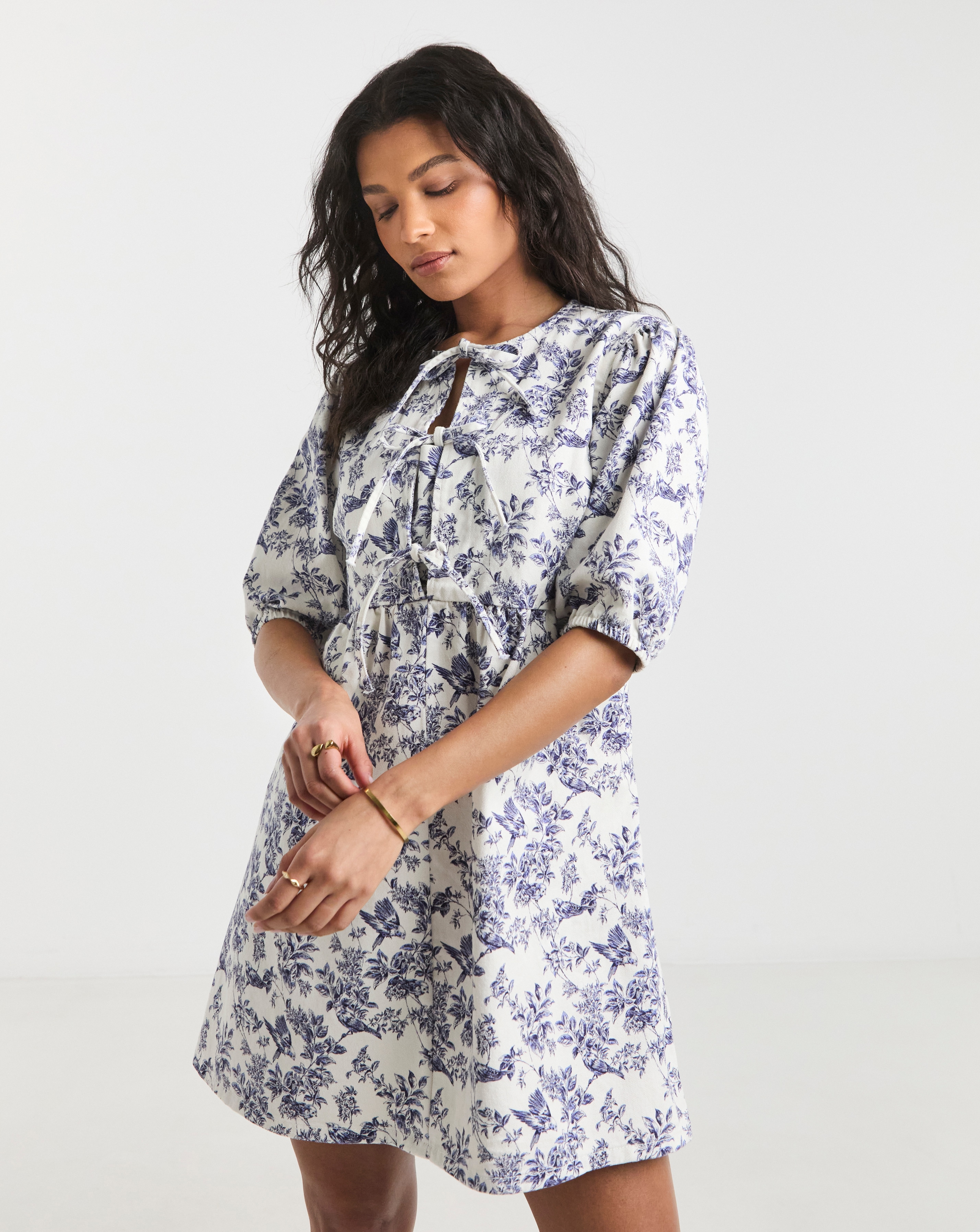 Blue Mix Floral Tie Front Dress