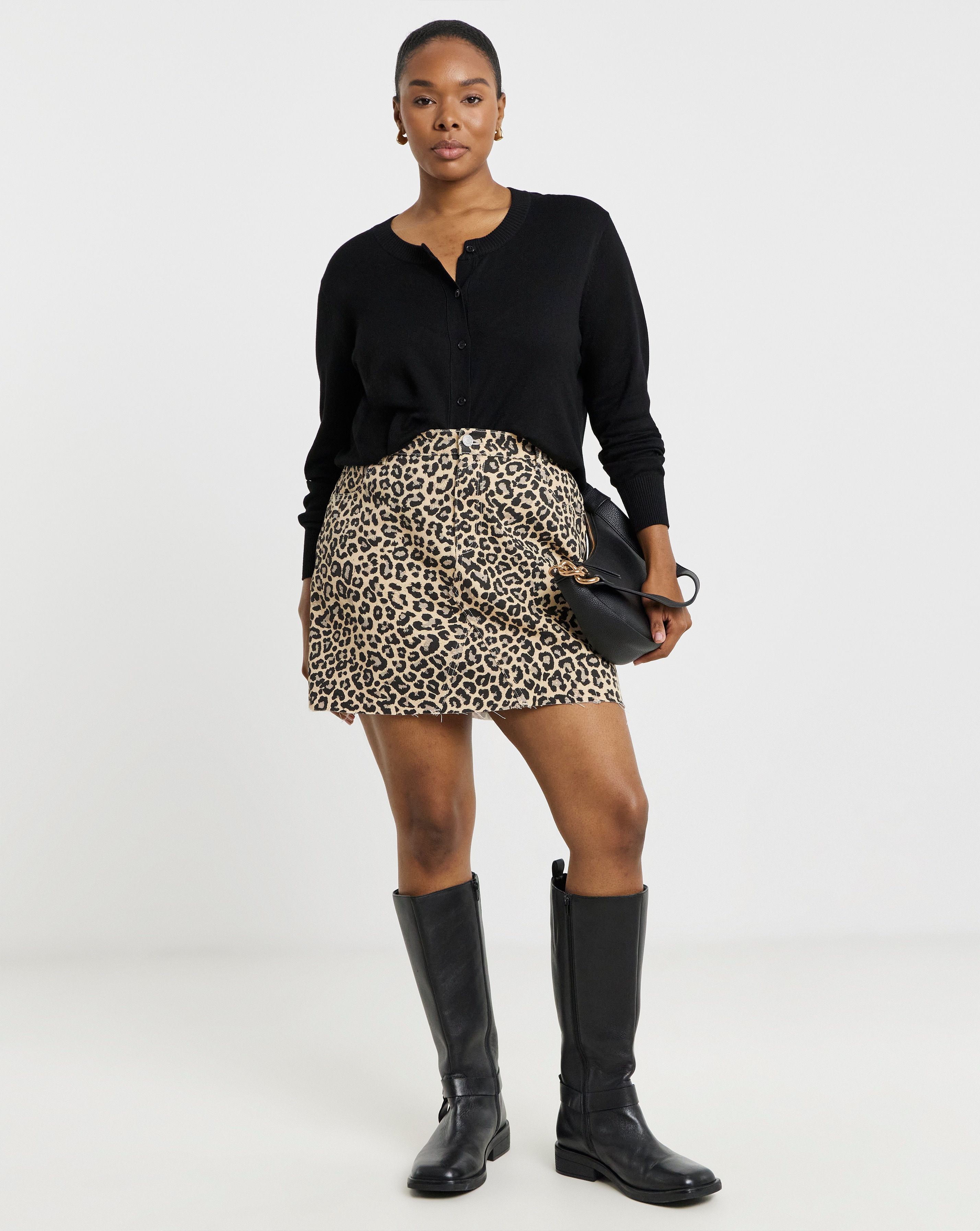 SBE Leopard Denim Pocket Mini Skirt