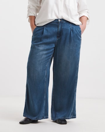Simply Be Mid Blue Draped Lyocell Denim Wide Leg Jeans