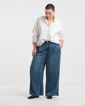 Simply Be Mid Blue Draped Lyocell Denim Wide Leg Jeans