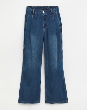 Simply Be Mid Blue Draped Lyocell Denim Wide Leg Jeans