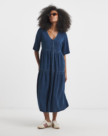 Simply Be Indigo Tiered Denim Smock Dress