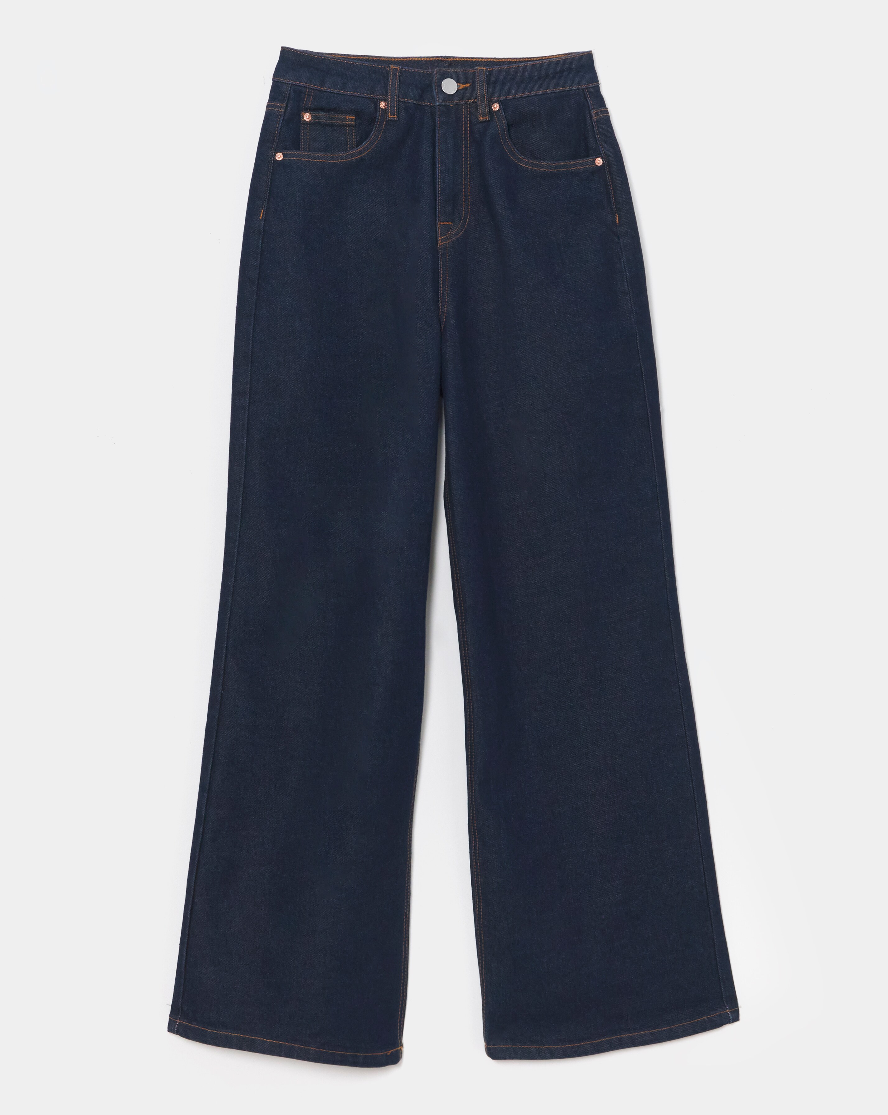 Indigo Contrast Sitch Wide Leg Jeans