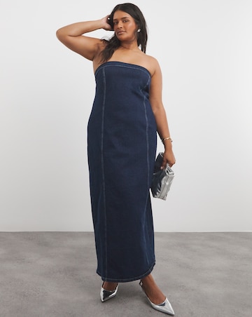 Indigo Bandeau Denim Column Dress