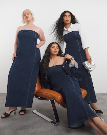 Indigo Bandeau Denim Column Dress