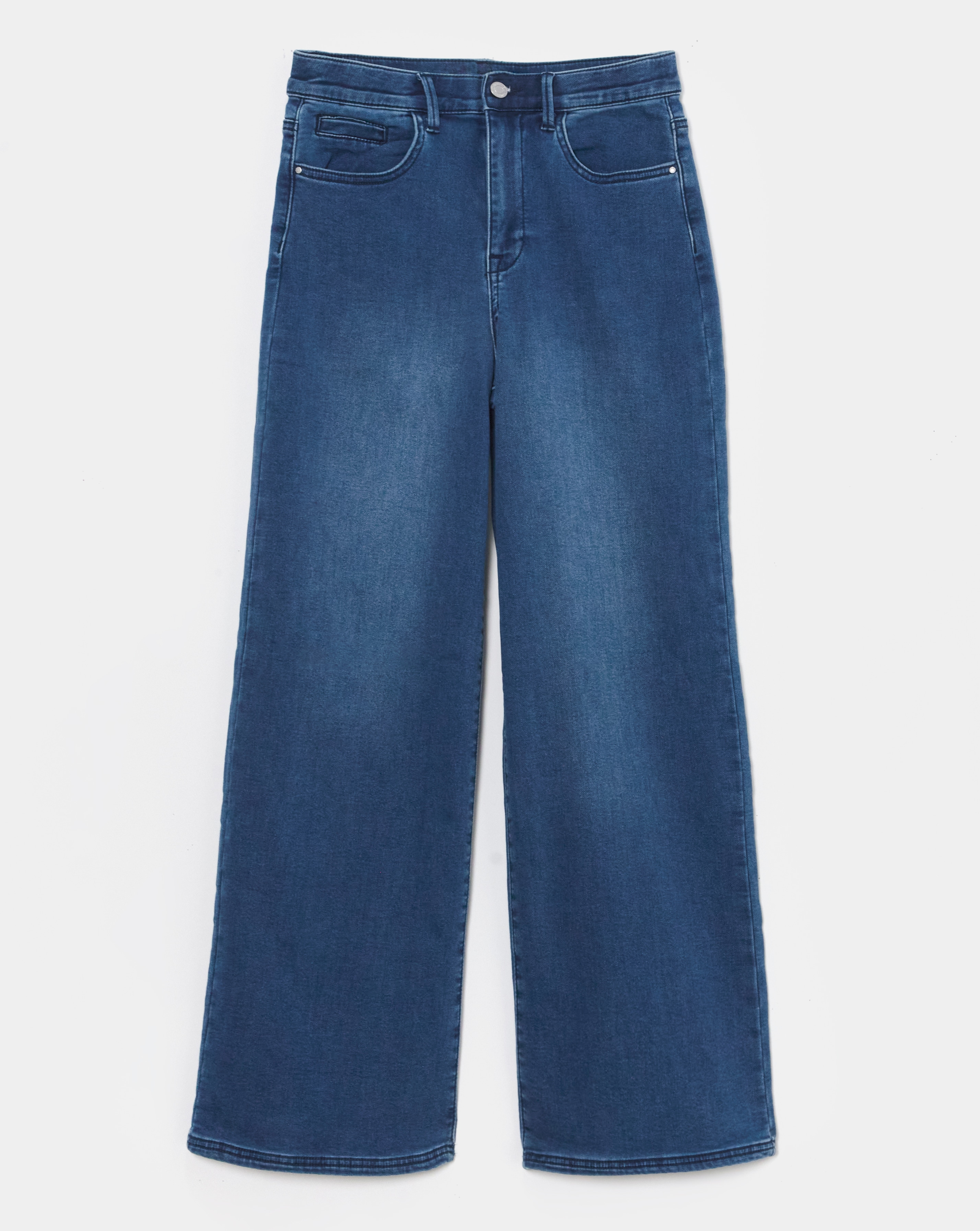 Mid Wash Cosy Finish Wide Leg Jeans