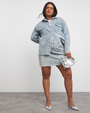 Light Wash Embellished Oversized Denim Shirt