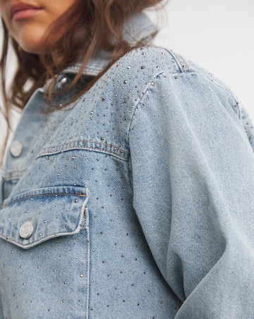 Light Wash Embellished Oversized Denim Shirt