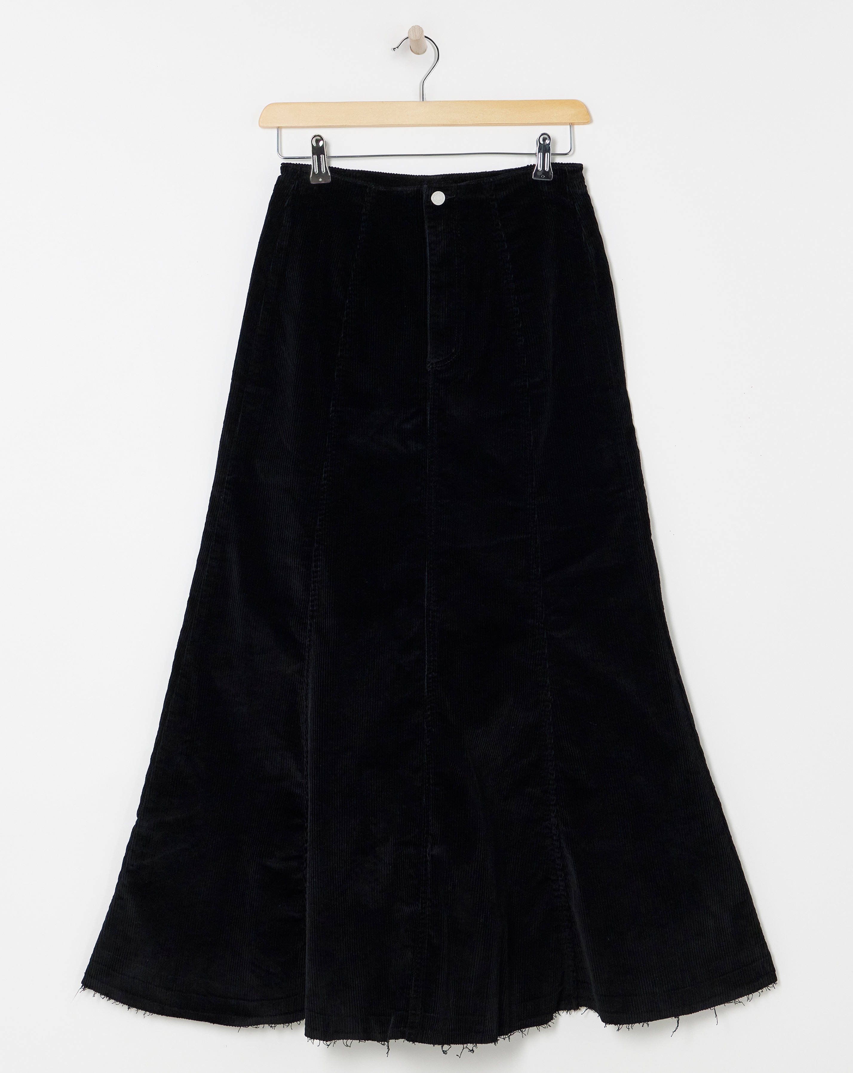 Black Cord Fit and Flare Maxi Skirt