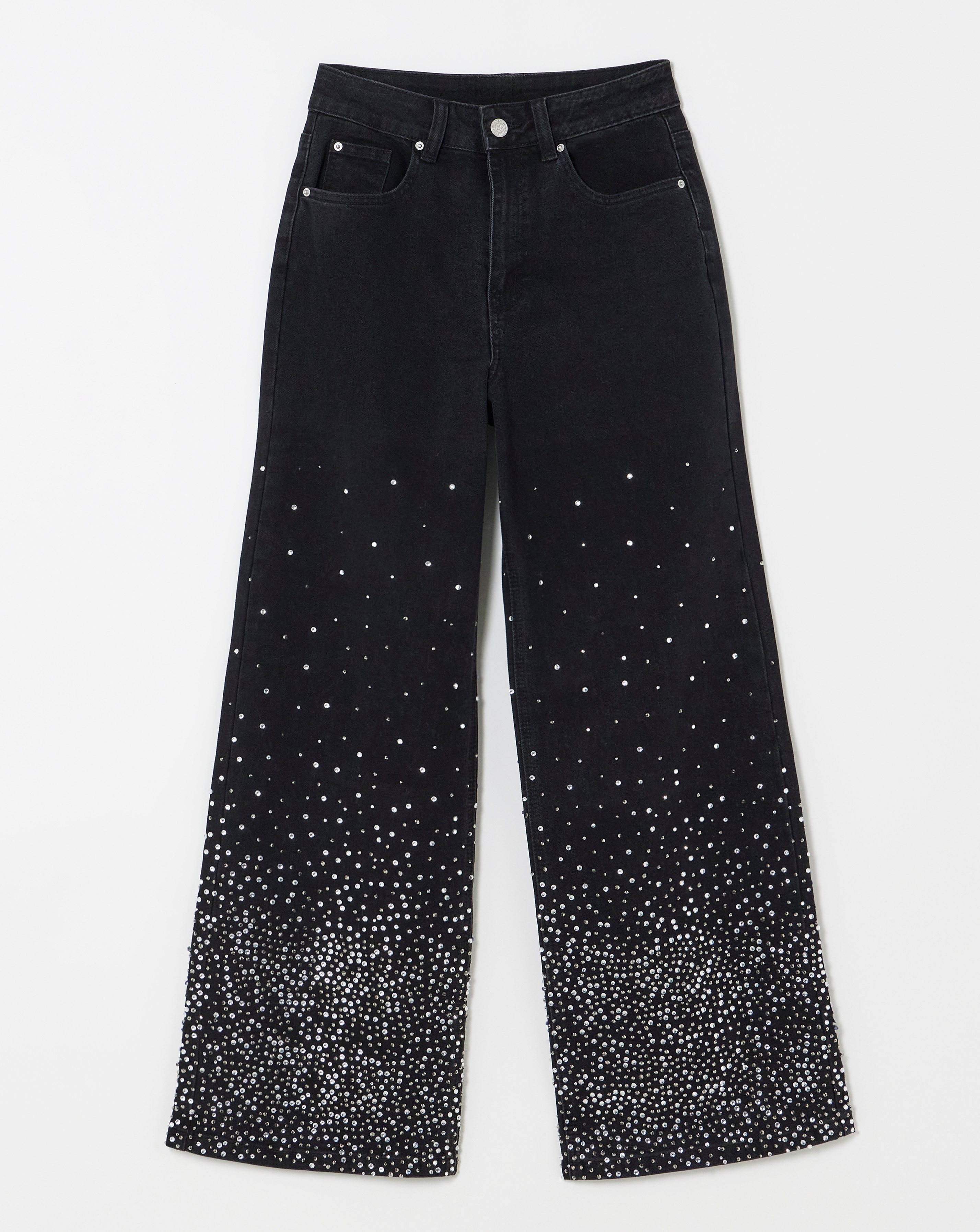 Black Embellished Wide Leg Jeans