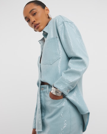 Light Wash Clear Sequin Denim Oversized Shirt