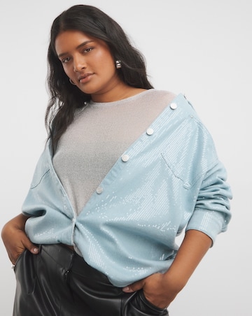 Light Wash Clear Sequin Denim Oversized Shirt