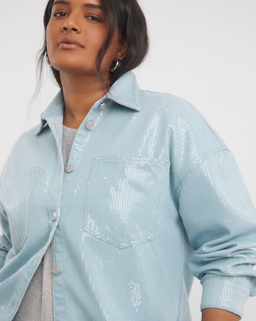 Light Wash Clear Sequin Denim Oversized Shirt