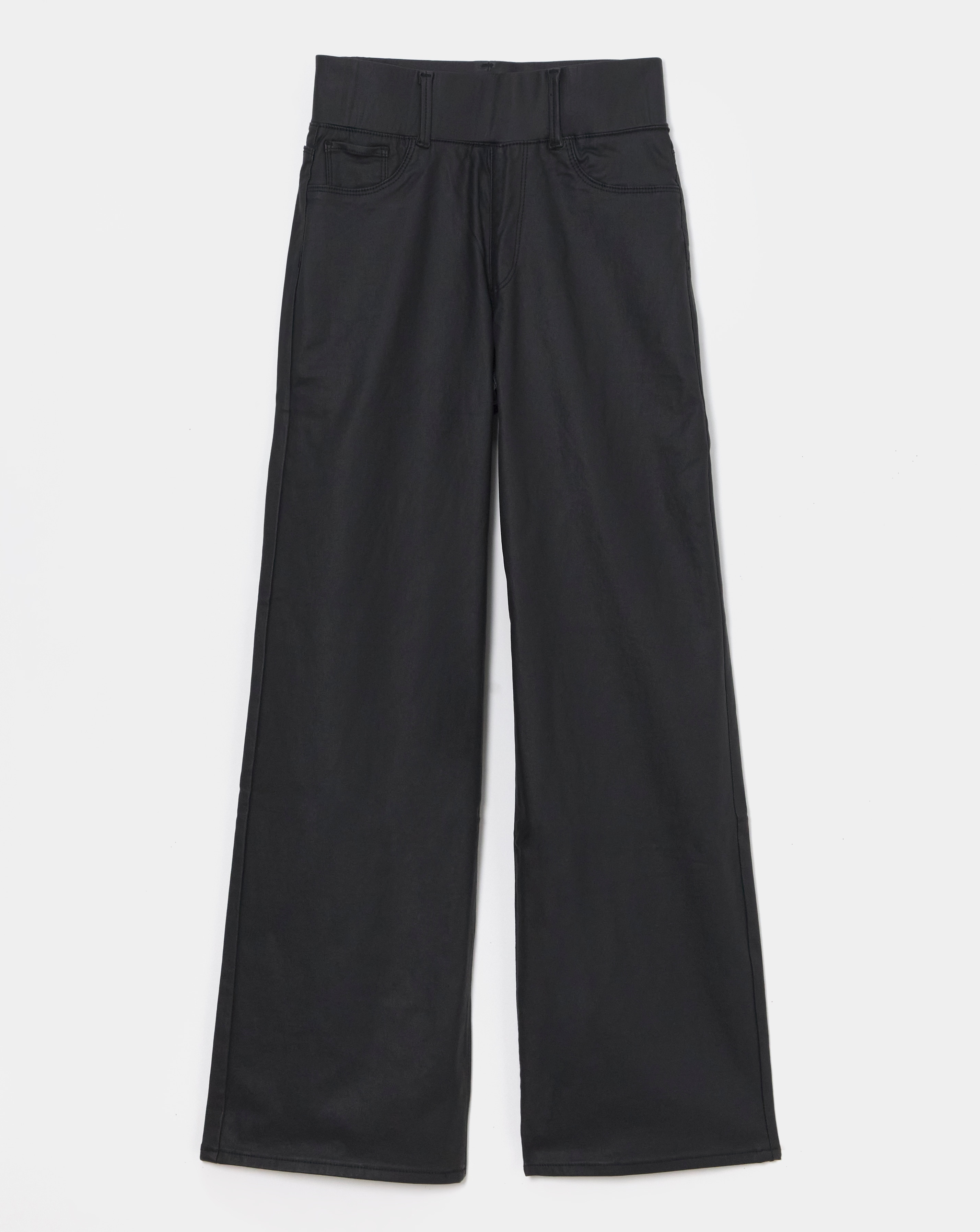 Black Coated Pull On Wide Leg Jeggings