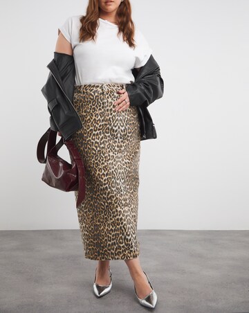 Leopard Print Denim Maxi Skirt
