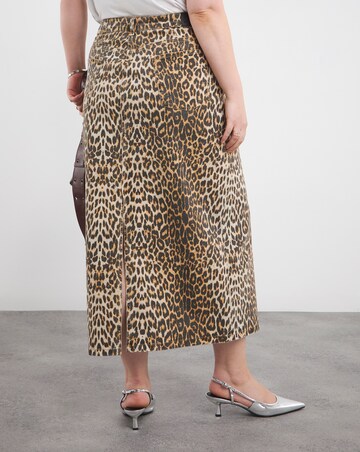 Leopard Print Denim Maxi Skirt