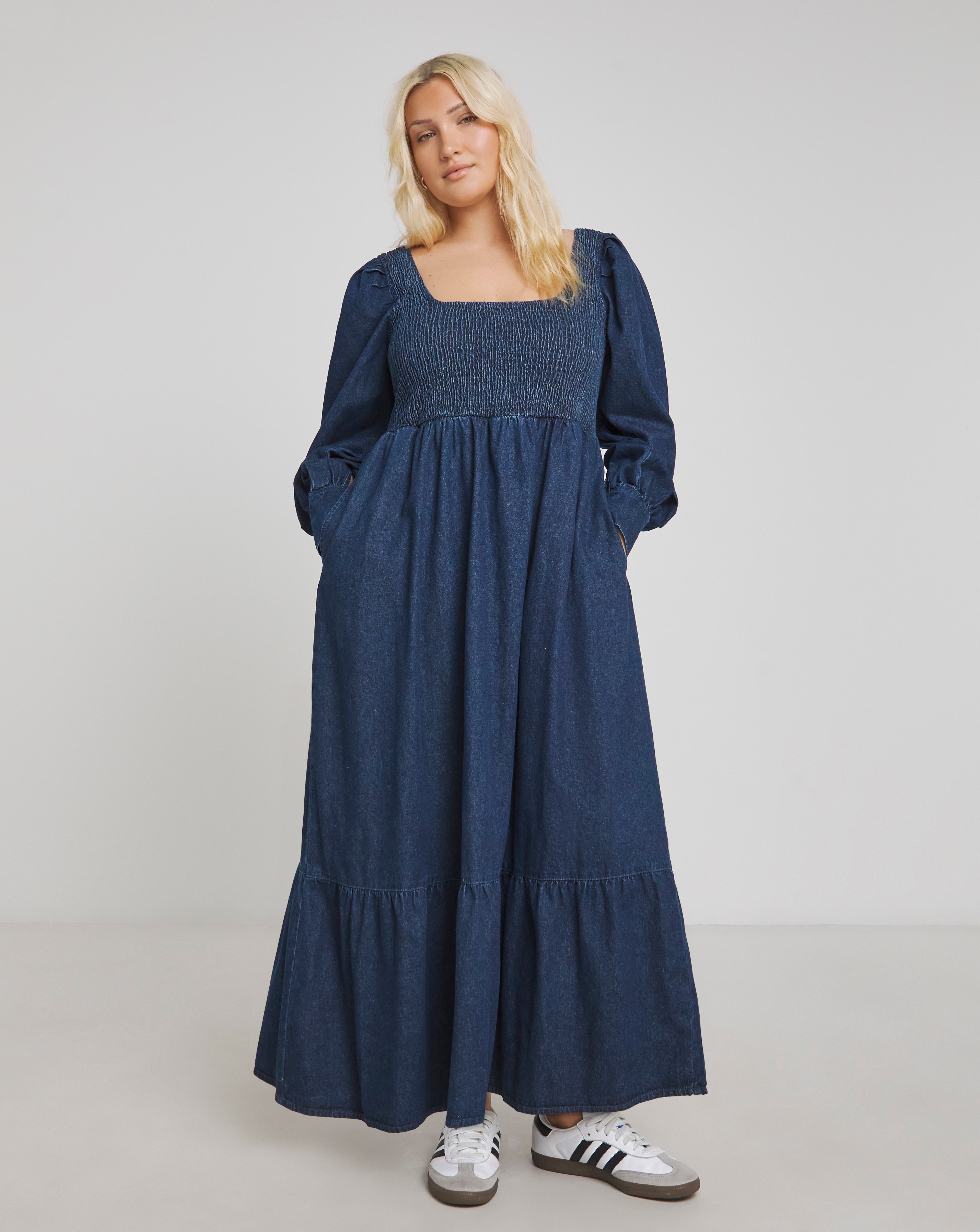 Simply Be Shirred Maxi Smock Denim Dress