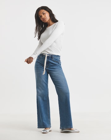 Simply Be Vintage Mid Blue Tie Front Wide Leg Jeans