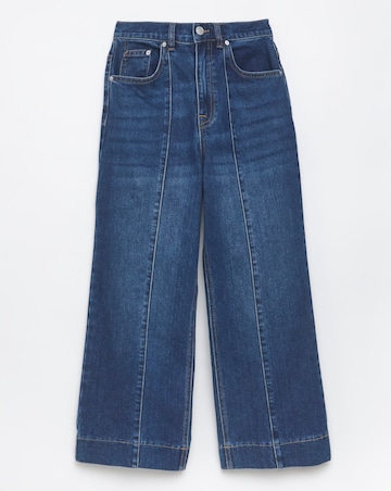 Mid Blue Cropped Wide Leg Pintuck Jeans