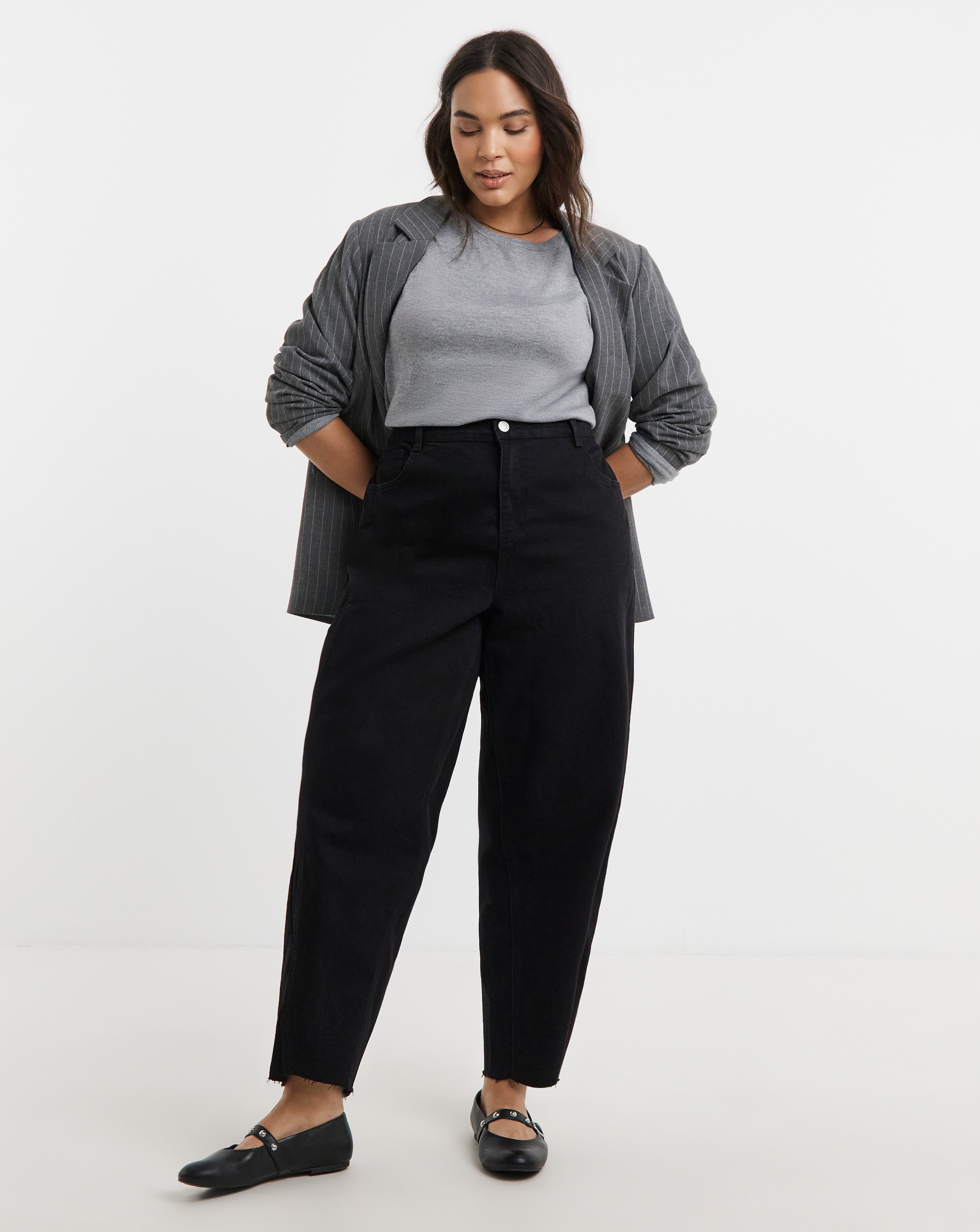 Simply Be Black Barrel Leg Jean