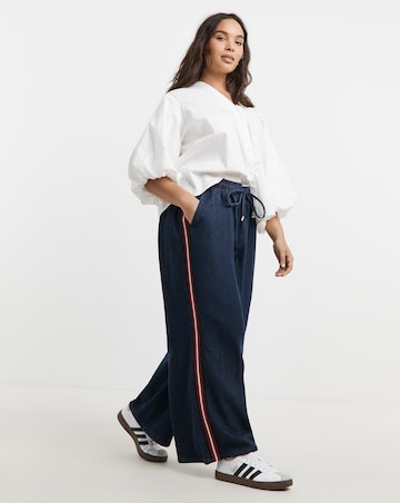 Simply Be Indigo Side Stripe Tie Waist Wide Leg Jogger Jeans