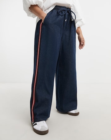 Simply Be Indigo Side Stripe Tie Waist Wide Leg Jogger Jeans