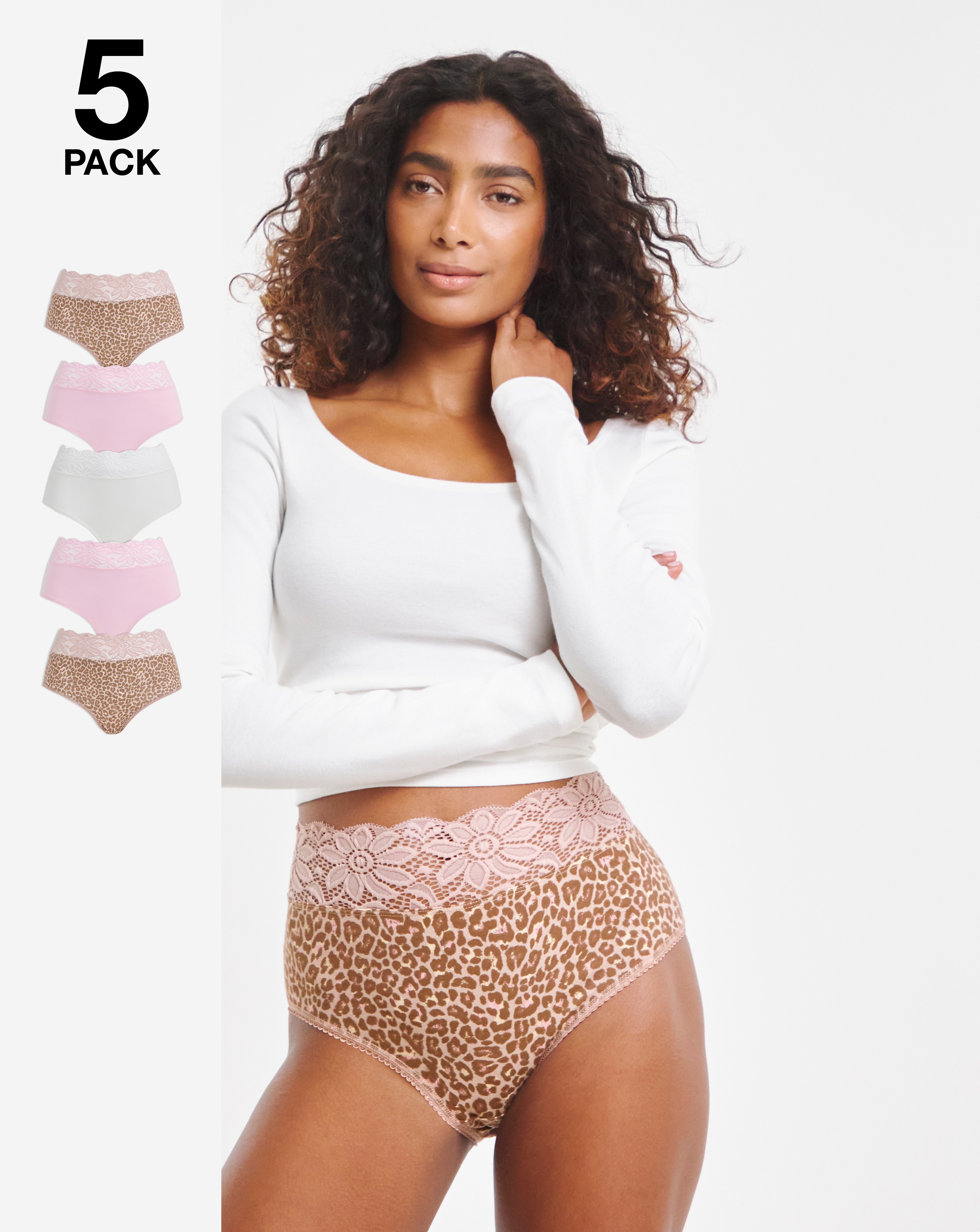 5 Pack Lace Top Full Fit Briefs