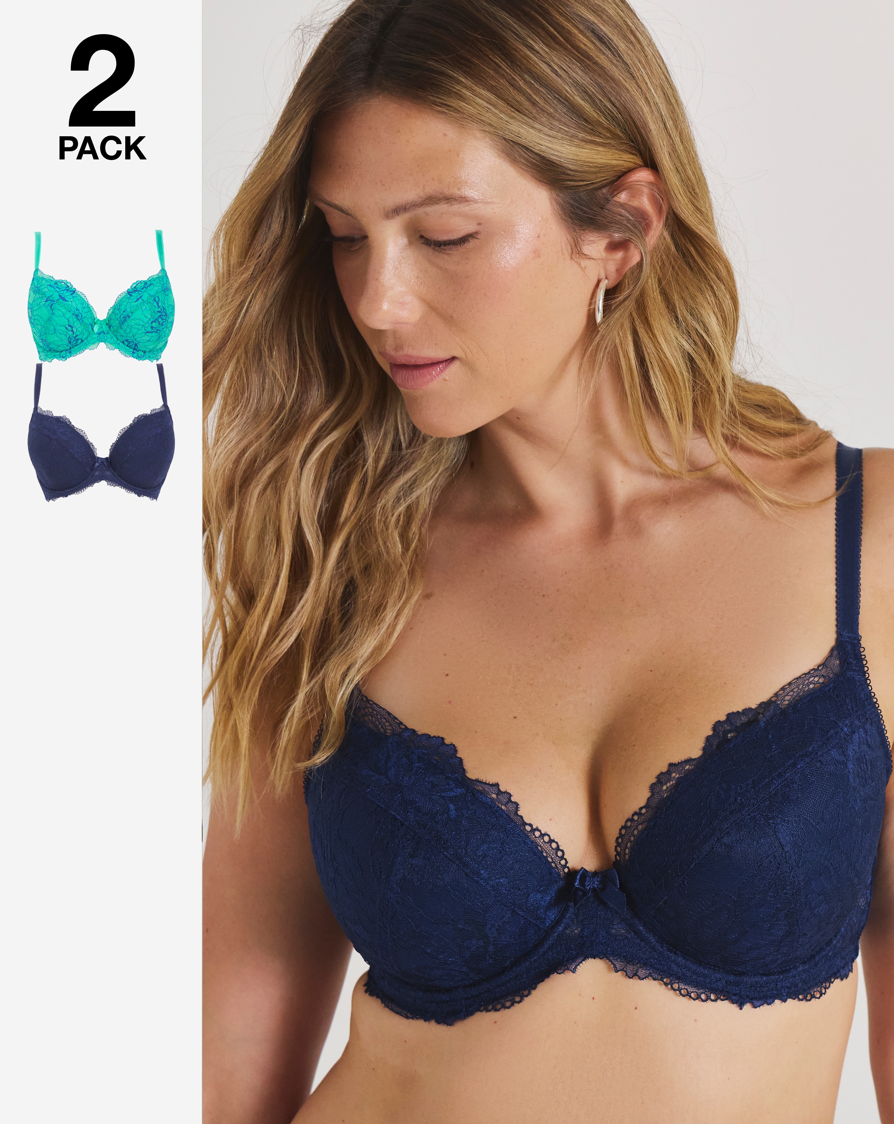 2 Pack Ella Lace Padded Plunge Bras