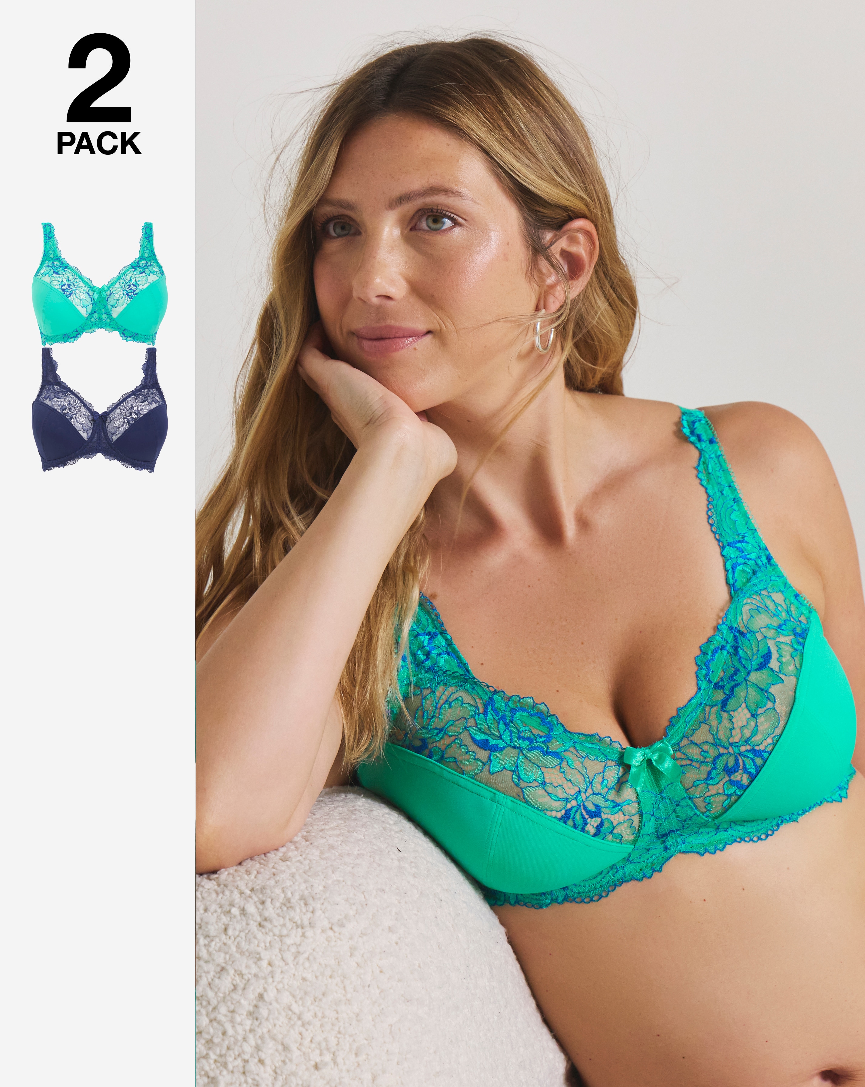 2 Pack Ella Lace Non Wired Full Cup Bras