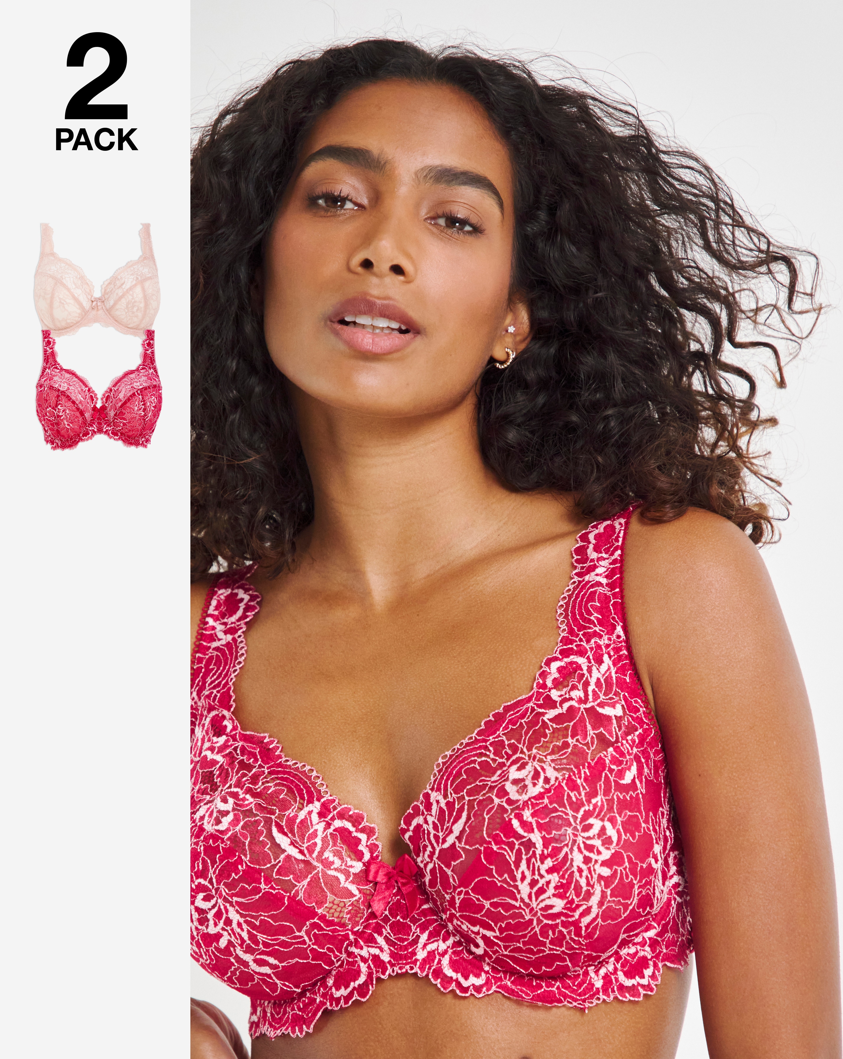 2 Pack Ella Lace Full Cup Wired Bras