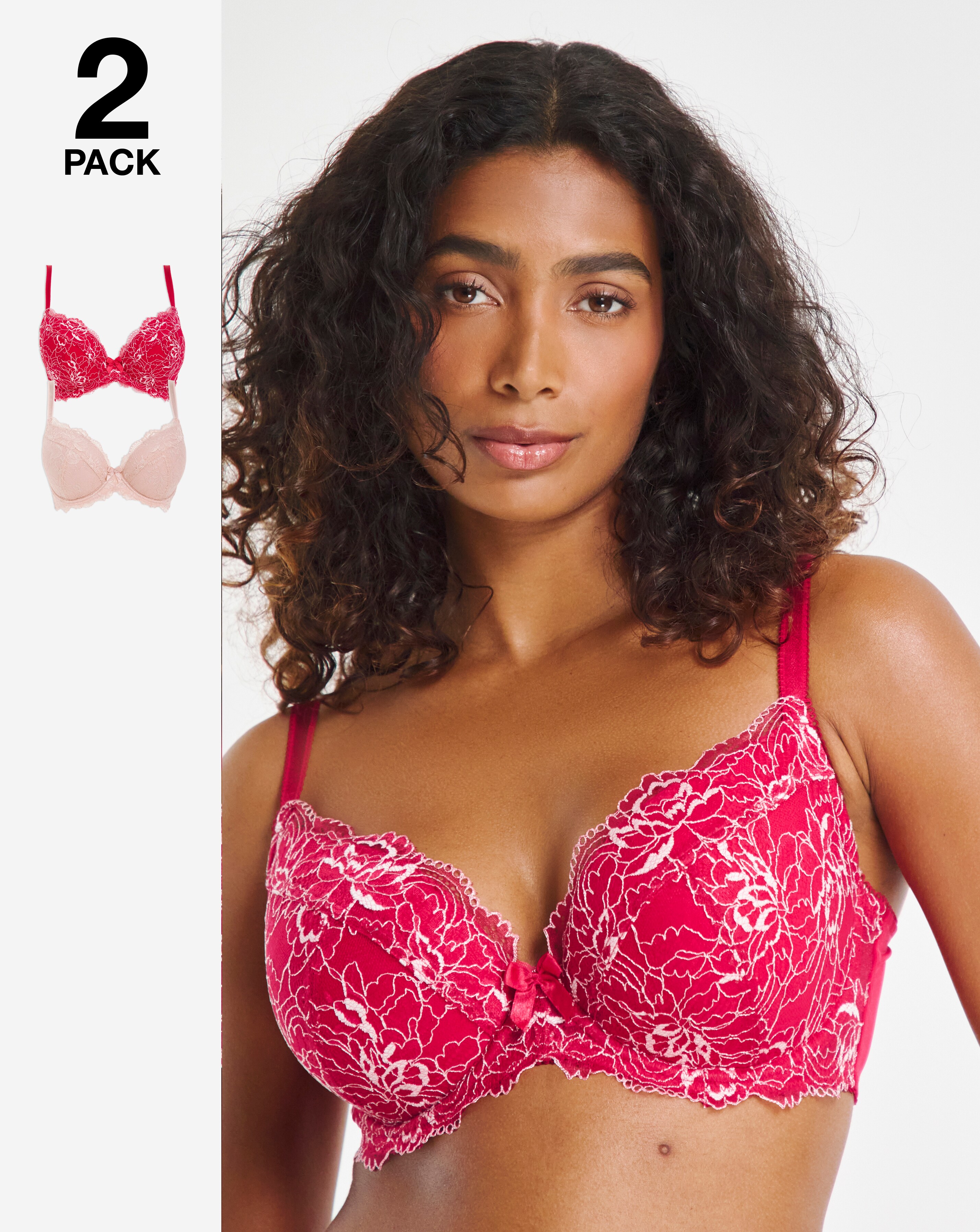 2 Pack Ella Lace Padded Plunge Bras