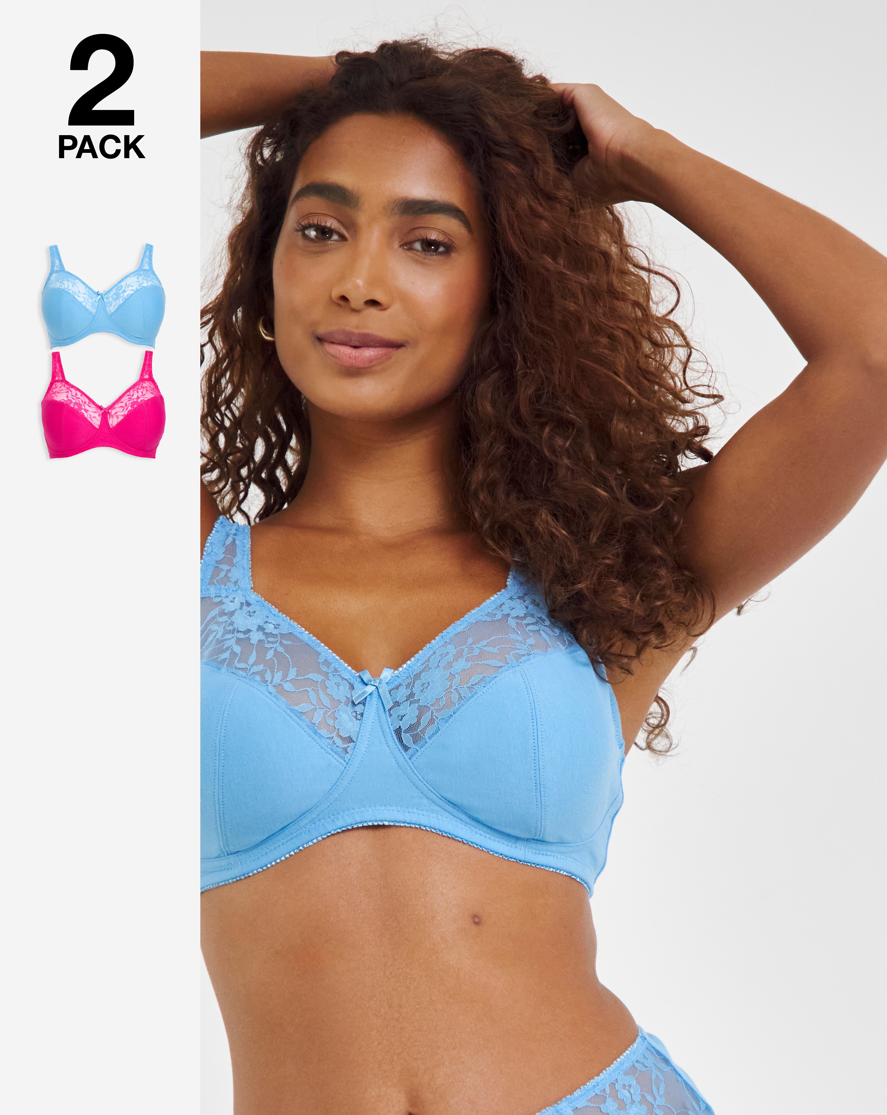 2 Pack Lace Non Wired Full Cup Bras