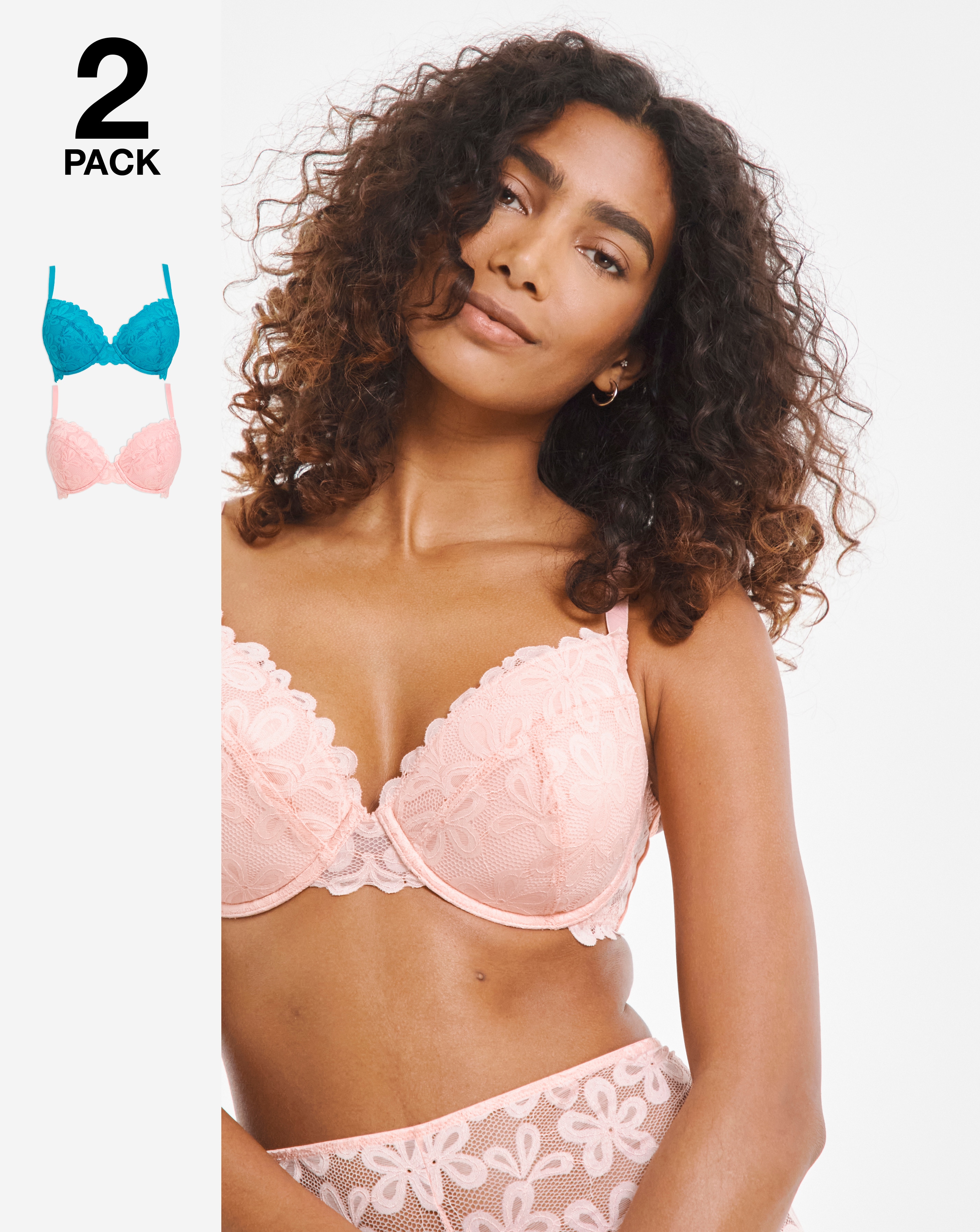 2 Pack Daisy Lace Plunge Bras