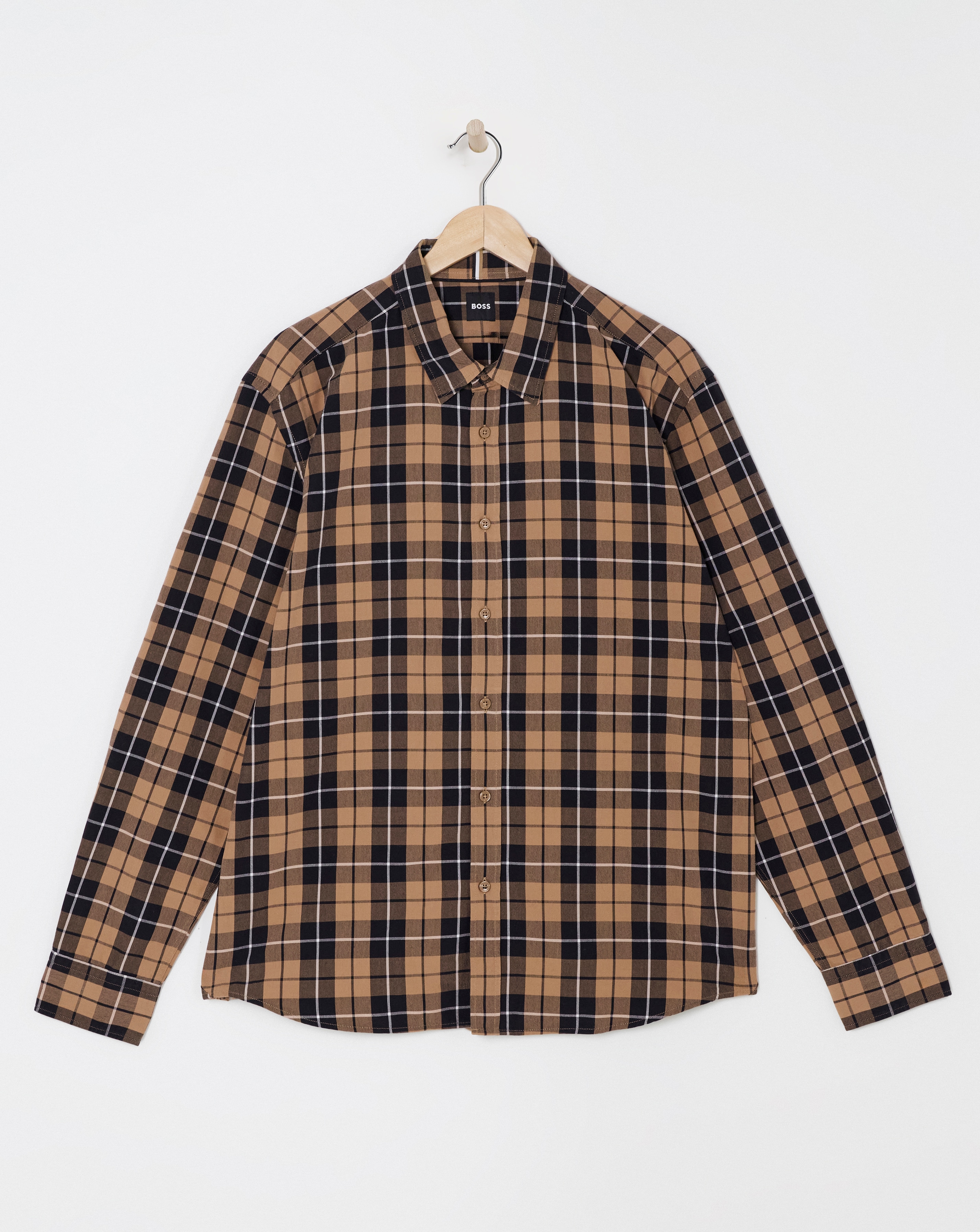 BOSS Long Sleeve Beige Check Shirt
