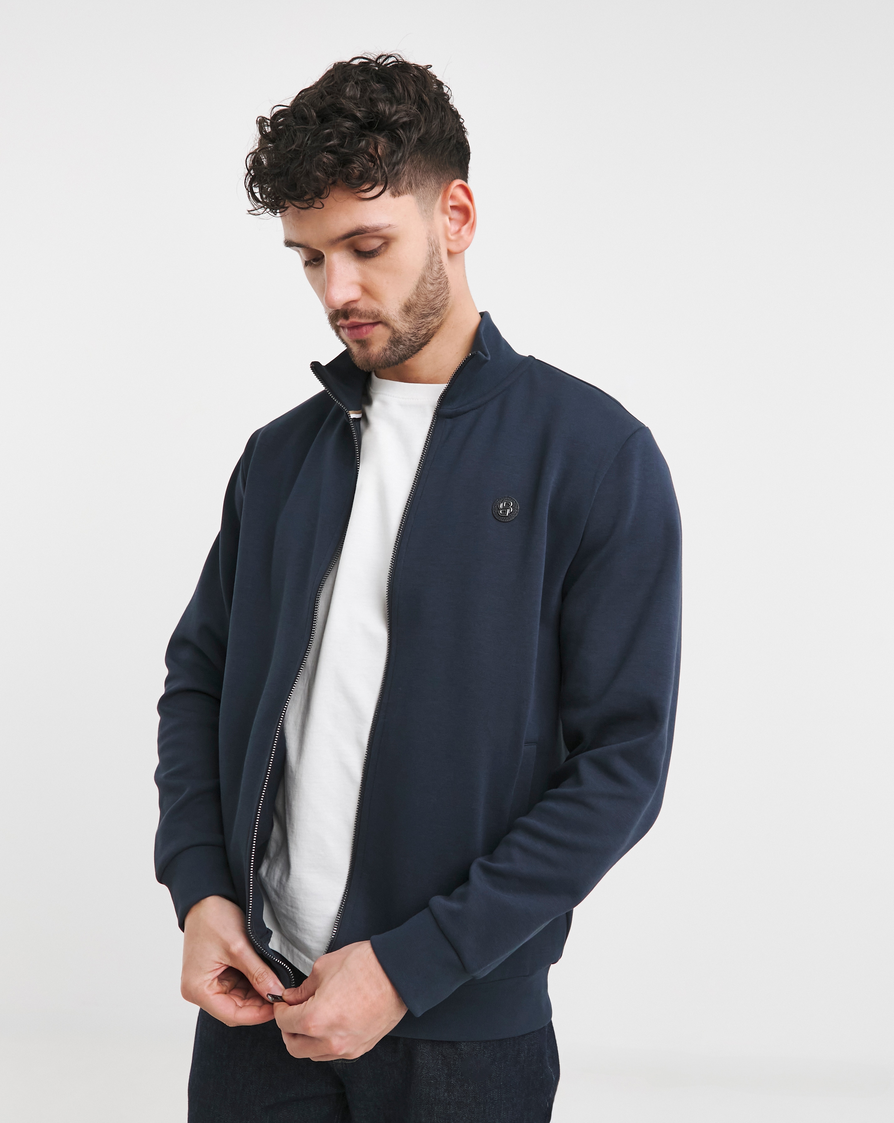 BOSS Dark Blue Full Zip Badge Sweat